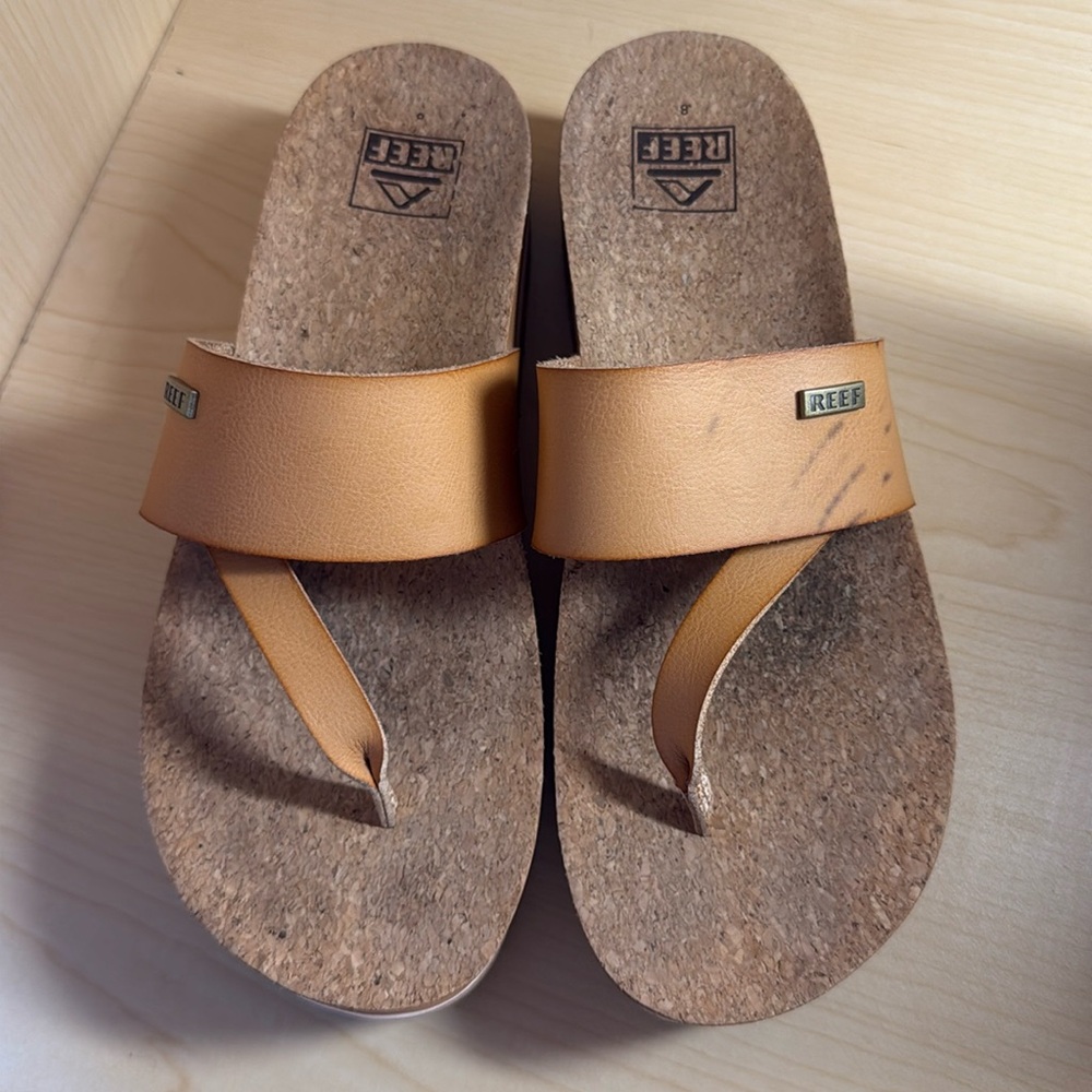 Reef Tan Platform Sandals with Cork Footbed
